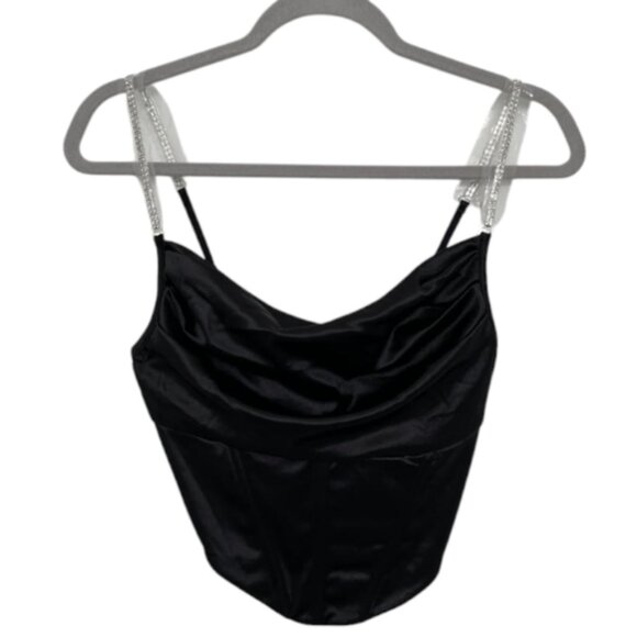 Black Forever 21 Women's Satin Rhinestone Strap Corset Top - Picture 1 of 12